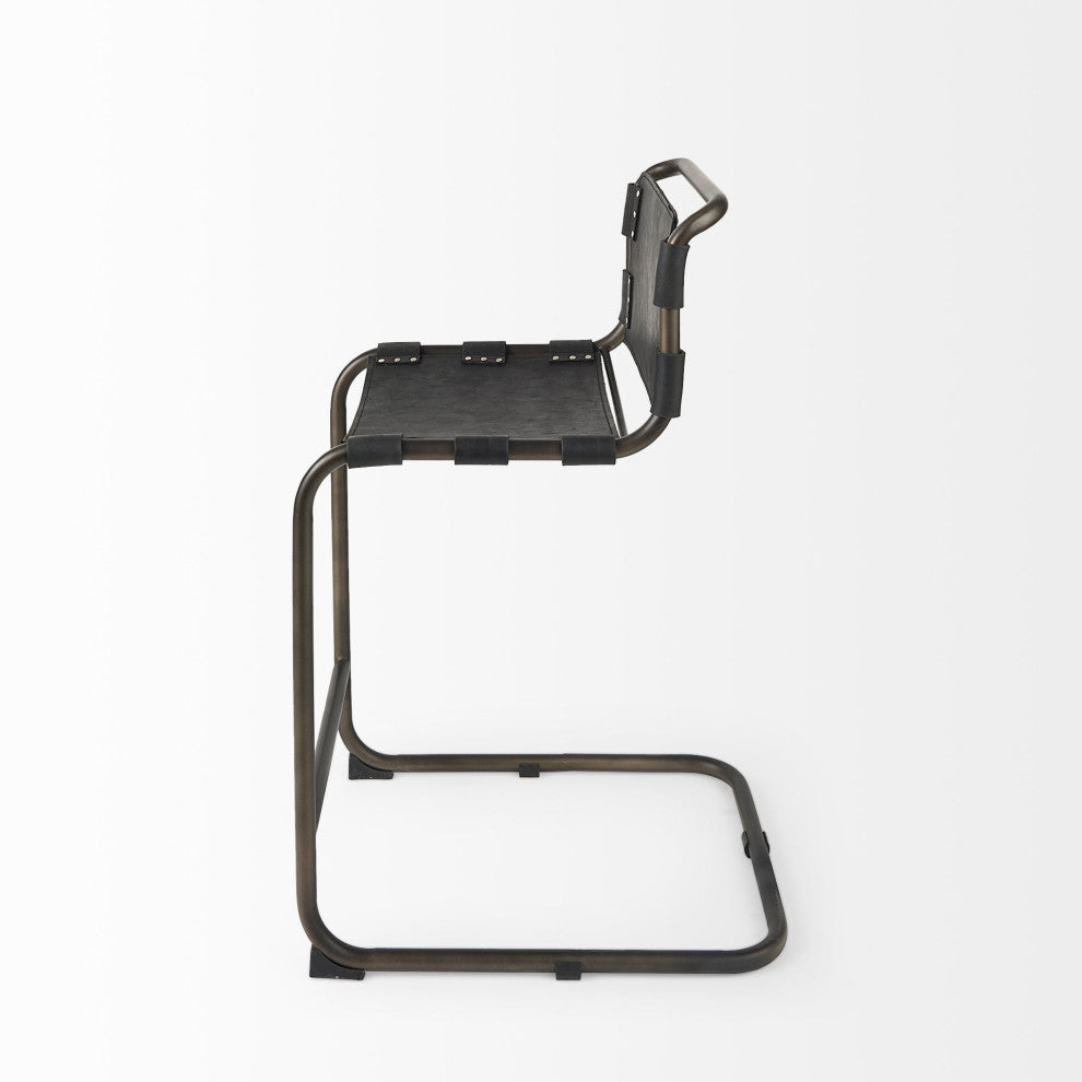 Berbick 21L x 25W x 38H Black Leather With Iron Frame Counter Stool