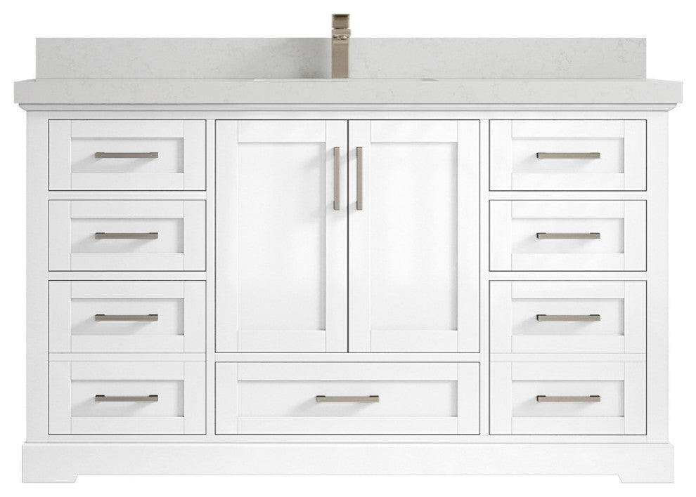 Boston 60 Single Bathroom Vanity in White 2" Carrara Quartz