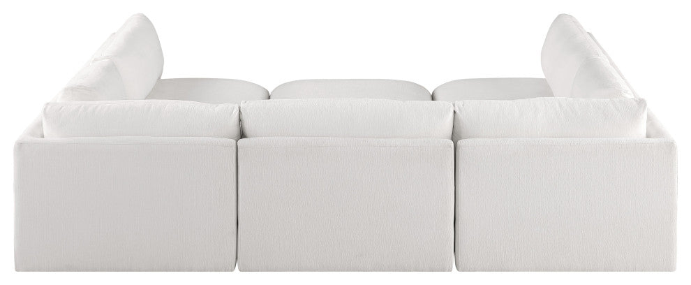 Ease Polyester Upholstered U-Shaped Modular Sectional, Cream, 5 Piece: 2 Corner, 3 Armless, 1 Ottoman