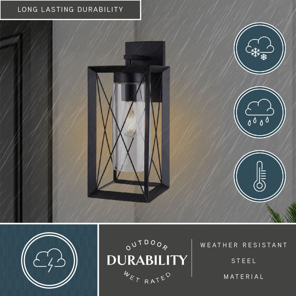 Milton 1-Light Matte Black Transitional Outdoor Wall Lantern Clear Glass