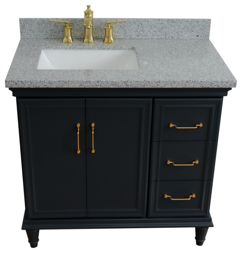 37" Single Vanity, Dark Gray Finish With Gray Granite