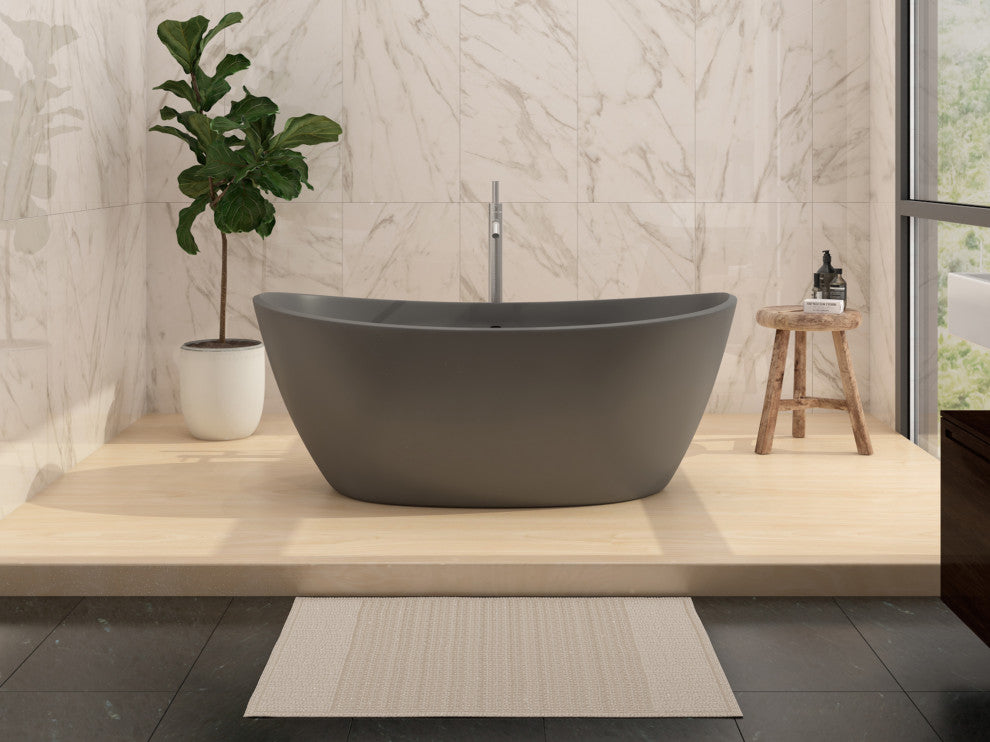 CastelloUSA Manhattan Solid Surface Stone Resin Freestanding Tub, Gray, 59"