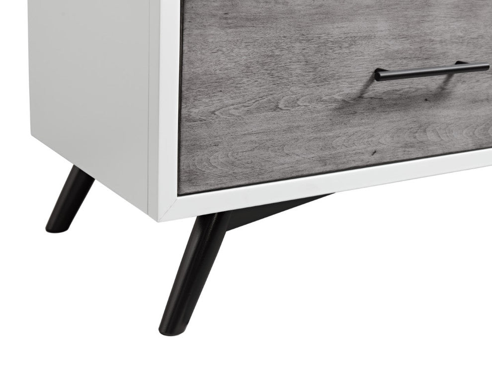 Mid-Century Modern 7-Drawer Dresser, White, Gray, and Black