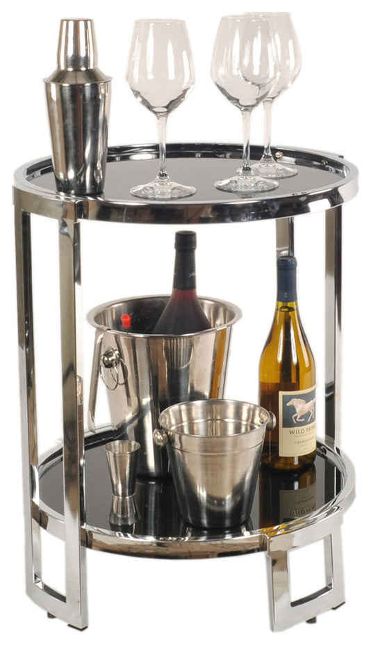 22" Silver Glass Round Mirrored End Table With Shelf