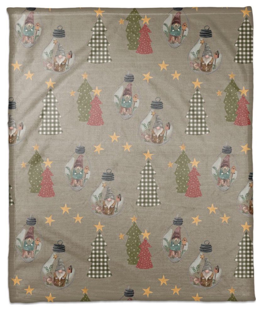 Gray Tree and Globe Pattern 50x60 Coral Fleece Blanket