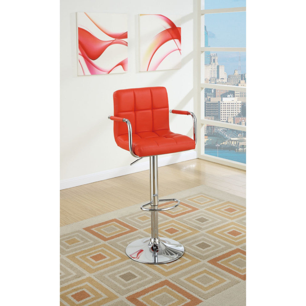 Faux Leather Swivel Hydraulic Bar Stool w/Arms, Set of 2, Red