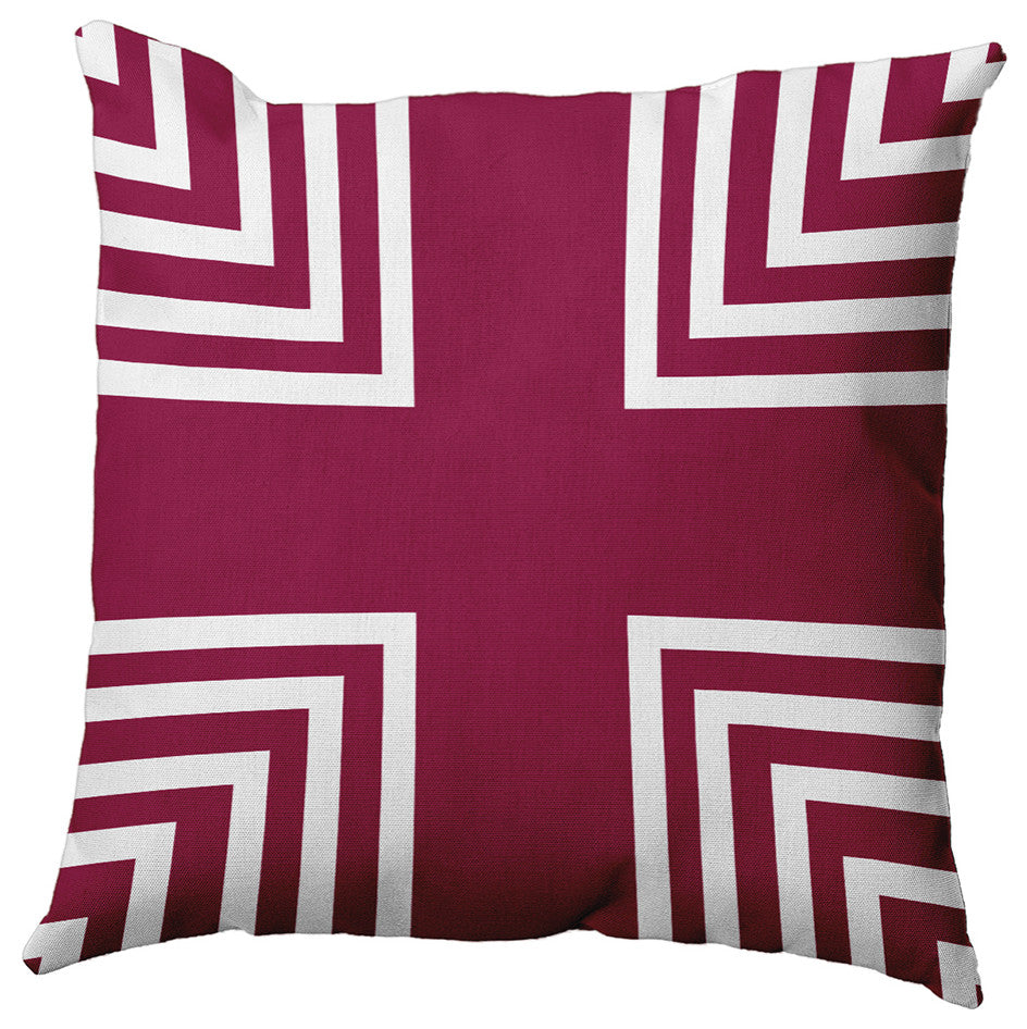 Corner Stripes Polyester Indoor/Outdoor Pillow, Maroon Red, 18"x18"