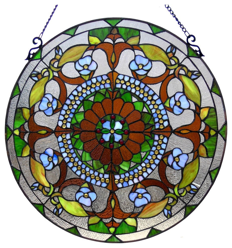 VIOLETTA, Tiffany-glass Victorian Window Panel, 24"