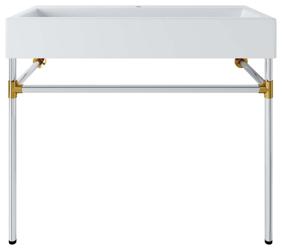 Redeem 40" Silver Stainless Steel Wall-Mount Bathroom Vanity