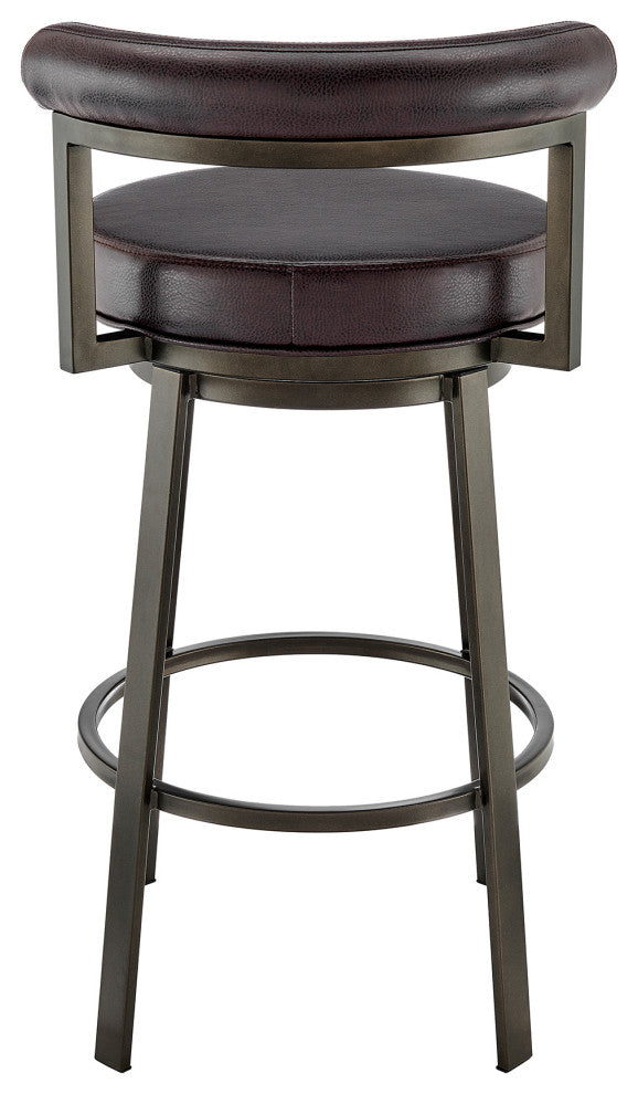Neura Swivel Stool in Mocha Finish With Brown Faux Leather, 30"