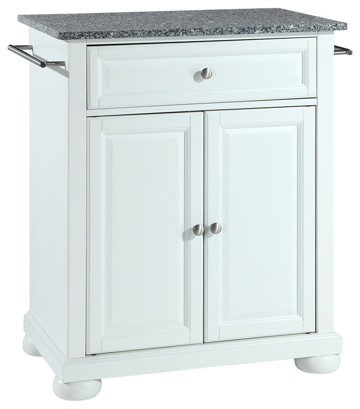 Alexandria Solid Granite Top Portable Kitchen Island, White Finish