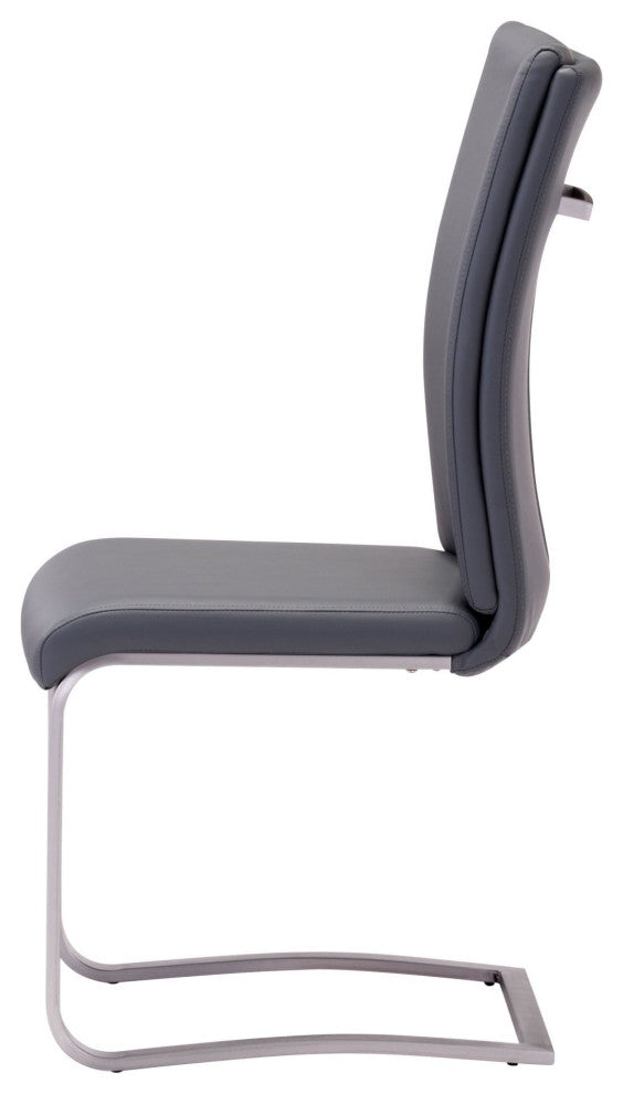 Dining Chair, Set of 2, Faux Vinyl Leather, Steel, Gray, Silver, Cafe