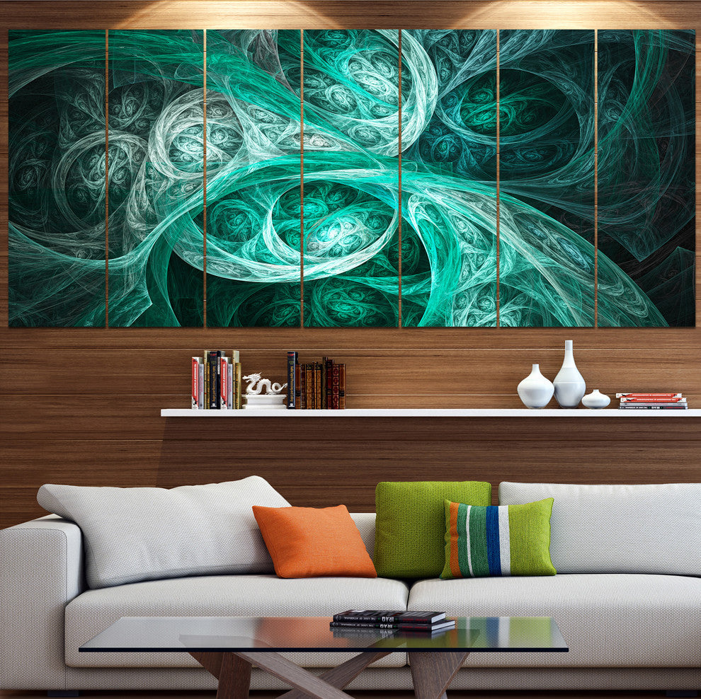 Mystic Turquoise Fractal, Abstract Wall Art Canvas, 83"x32", 7 Panels