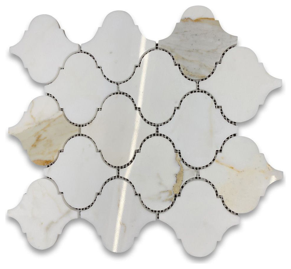 Calacatta Gold Calcutta Marble Arabesque Lantern Baroque Tile Polished, 1 sheet