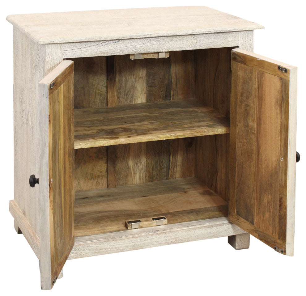 Jenna 2-Door Solid Wood Nightstand With Distressed White Finish