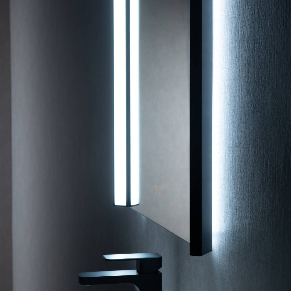 LED Antifog Bathroom Mirror, Dimmer, Adjustable Color, Matte Black, 24x32