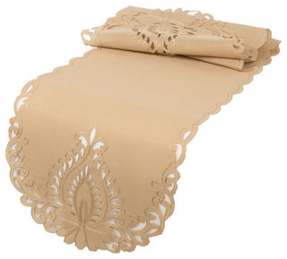 Wilshire Embroidered Cutwork Table Runner, Beige, 16"x 54"