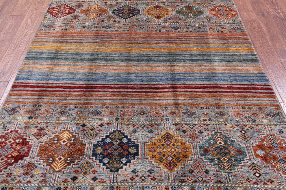 5' 8" X 7' 11" Handmade Khorjin Super Kazak Wool Rug - Q12306