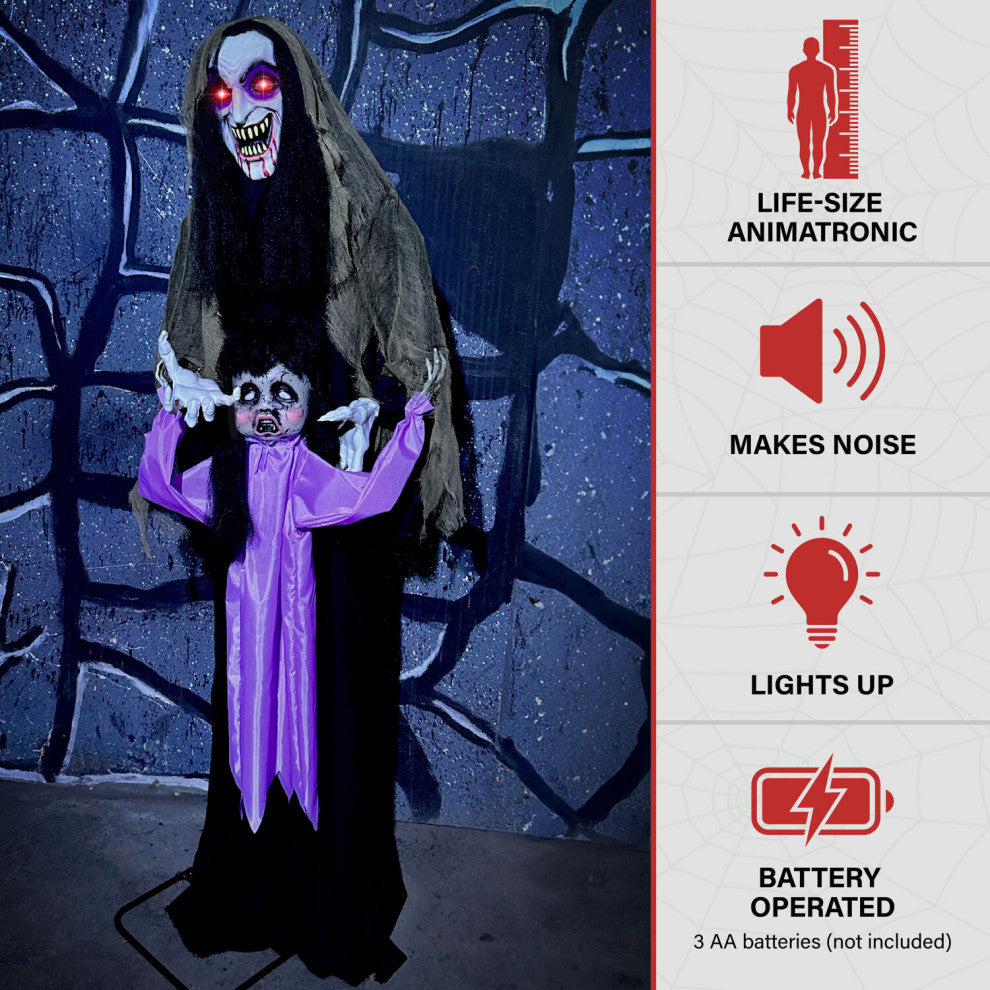 Lifesize Animatronic Vampire Lady With Baby, Lights and Sound