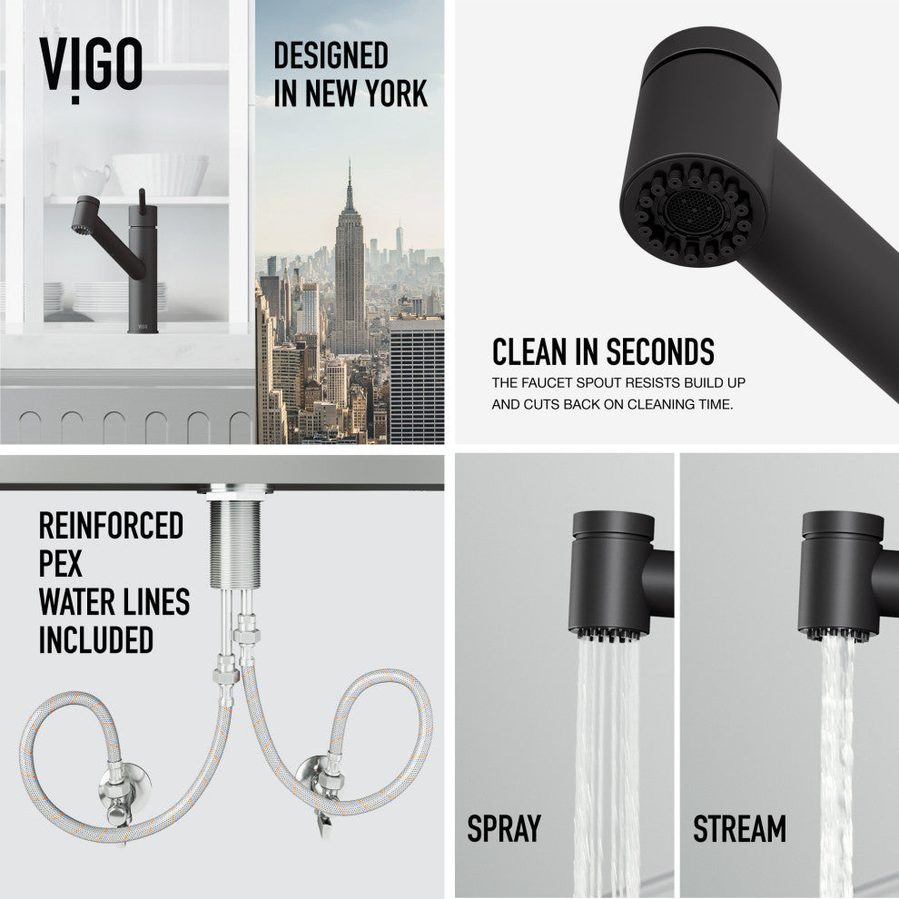 VIGO Branson 9" H Single Handle Pull-Out Sprayer Kitchen Faucet, Matte Black, Without Extras