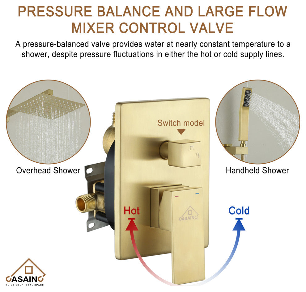 Wall-Mounted 10in Shower System with Handheld, Brushed Gold