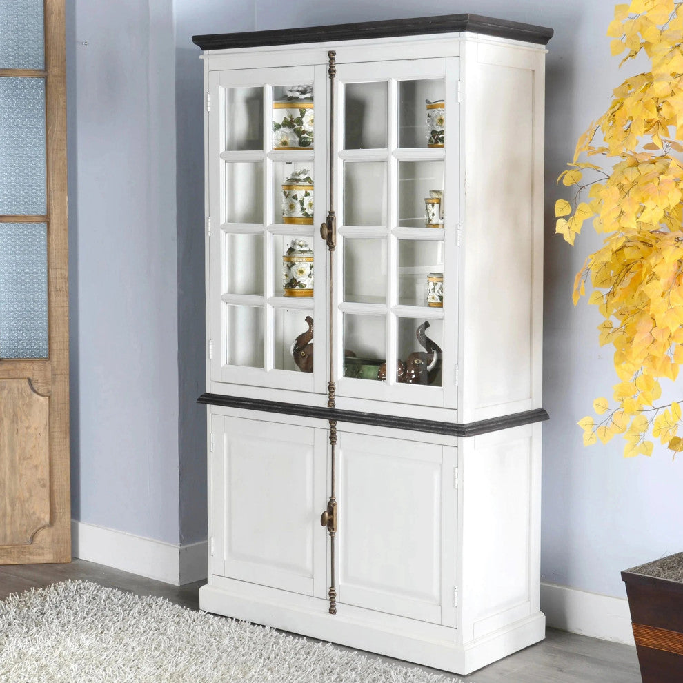 White Buffet and Hutch With Glass Doors