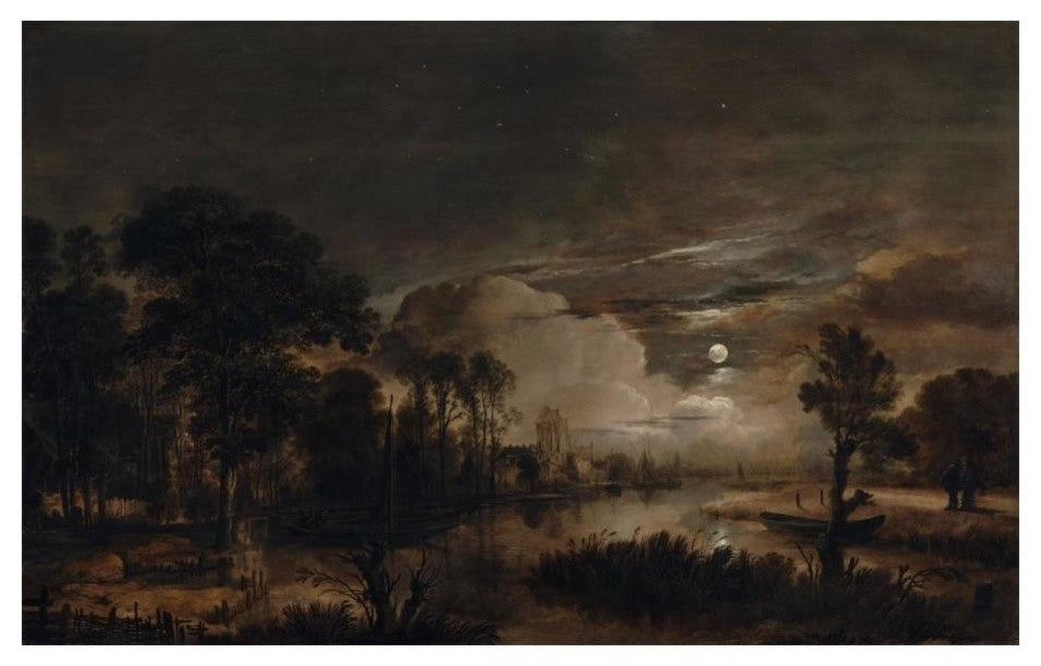 "Moonlit Landscap, New Amstel River and Castle Kostverloren" Paper Art, 24"x16"