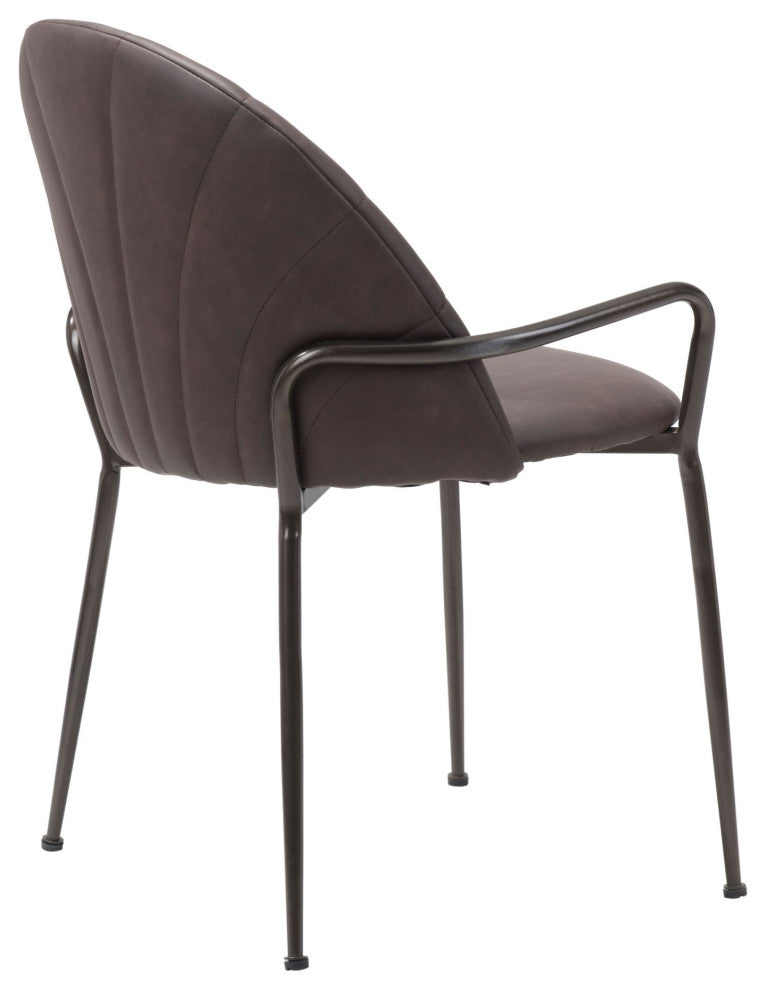 Dining Chair, Set of 2, Faux Vinyl Leather, Steel, Brown Black, Brown, Cafe
