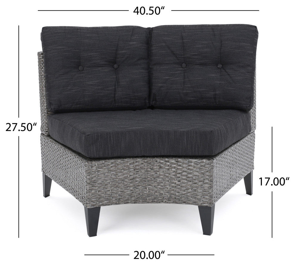 GDF Studio 5-Piece Currituck Outdoor Black Wicker Sofa, Dark Gray Set