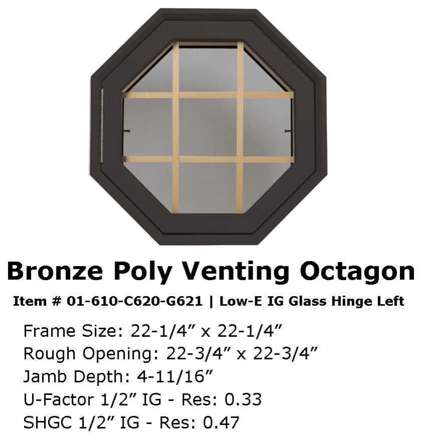 Rambler Breeze 4 Season Poly Window, Grille, Hinged Left, Bronze, Low-E Insulate