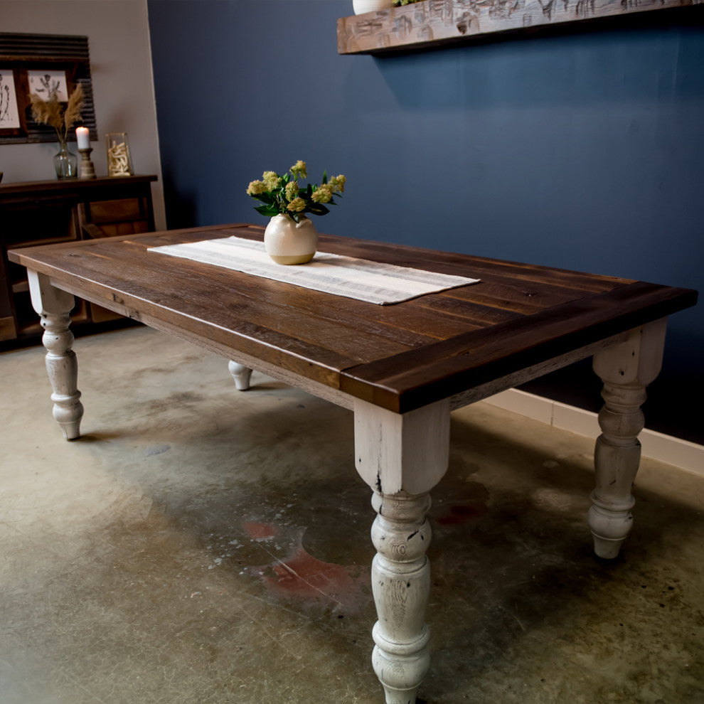 Walden White Base Farmhouse Dining Table, Provincial, 42x78, 2 Breadboard Exts