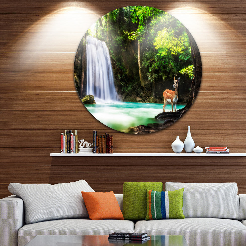 Erawan Waterfall, Landscape Photo Disc Metal Wall Art, 36"