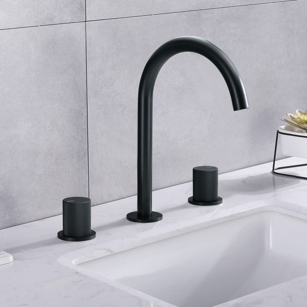 Two Handles Widespread 8" Bathroom Faucet, Matte Black