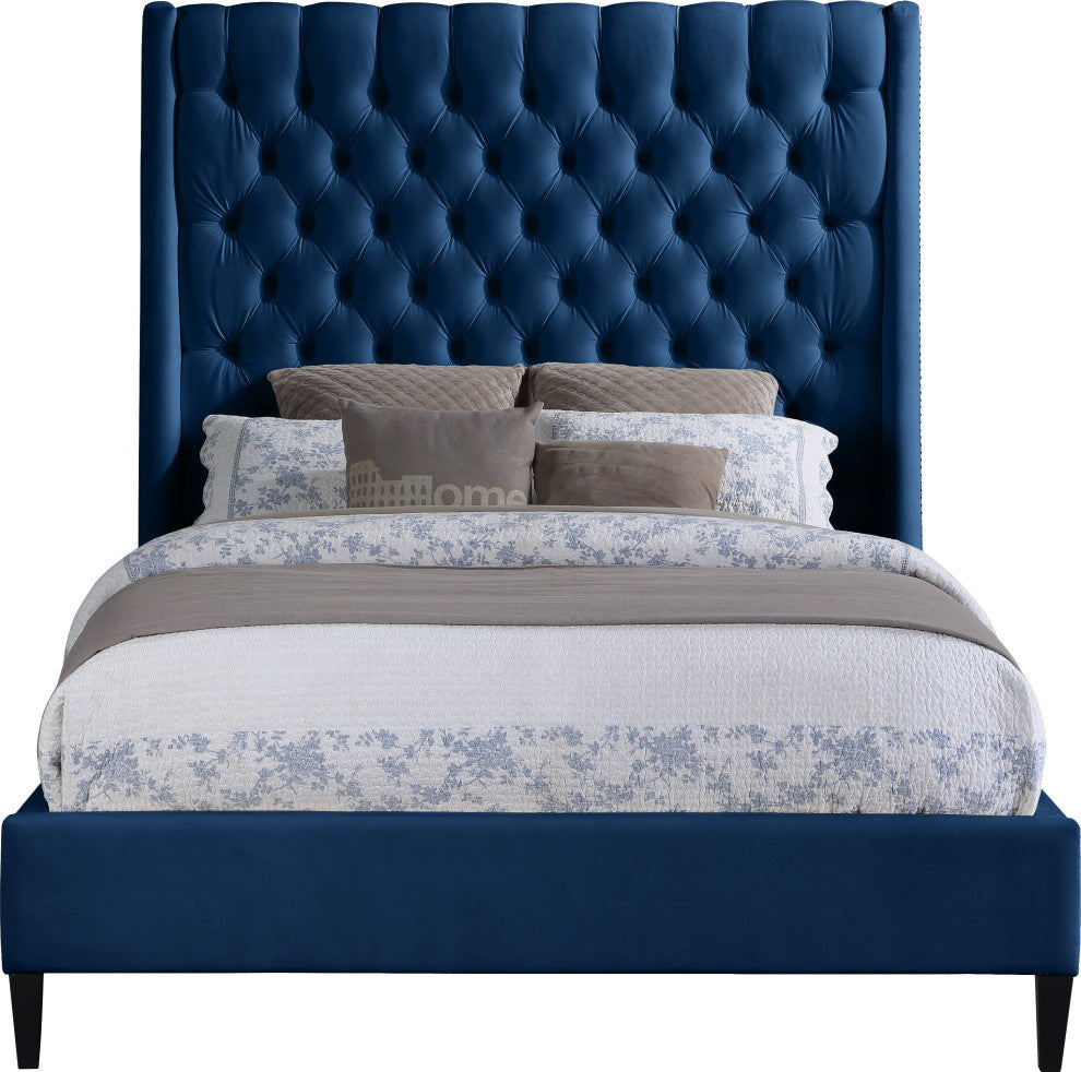 Fritz Velvet Upholstered Bed, Navy, Full