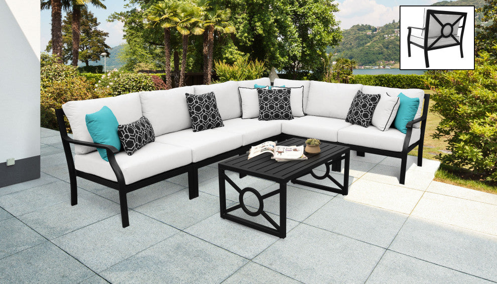 kathy ireland Madison Ave. 7 Piece Aluminum Patio Furniture Set 07b, Alabaster