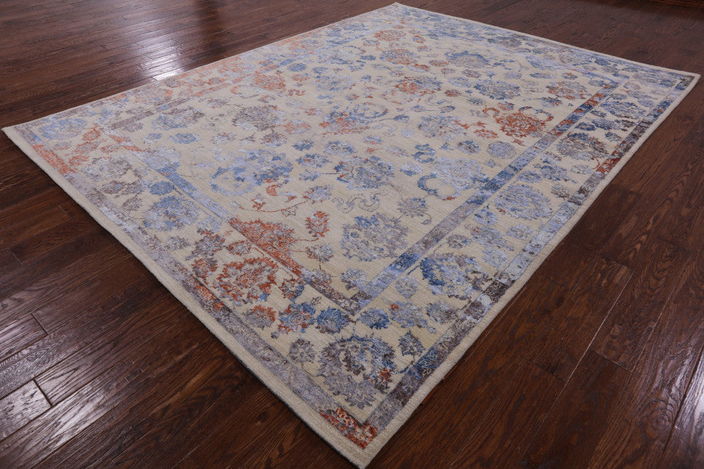 8' 0" X 10' 6" Persian Wool and Silk Hand Knotted Rug Q7098
