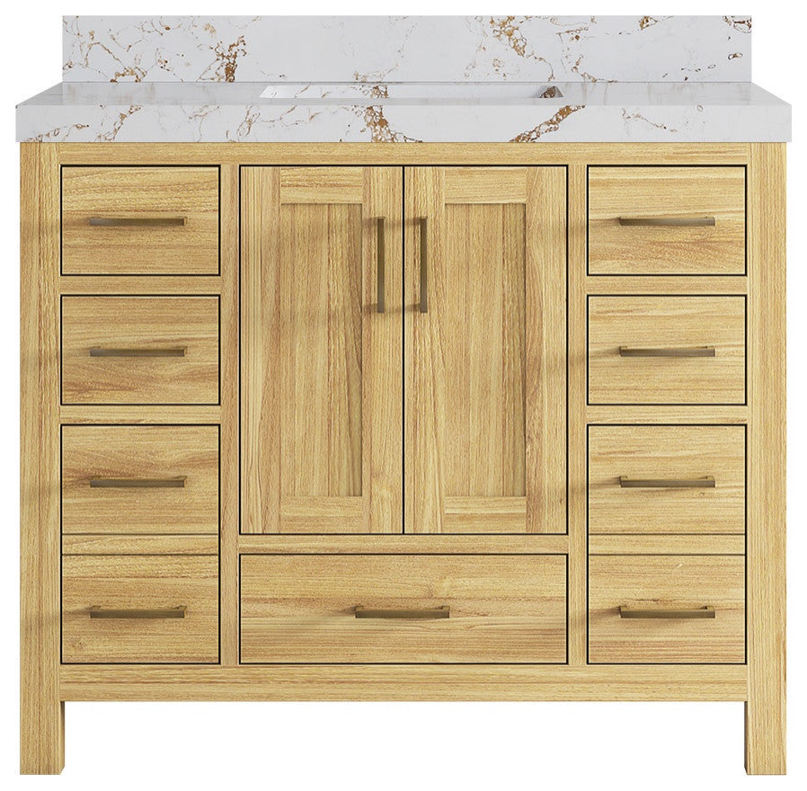 Malibu Teak 42" Single Sink Bath Vanity in Light Natural  2" Viola Gold