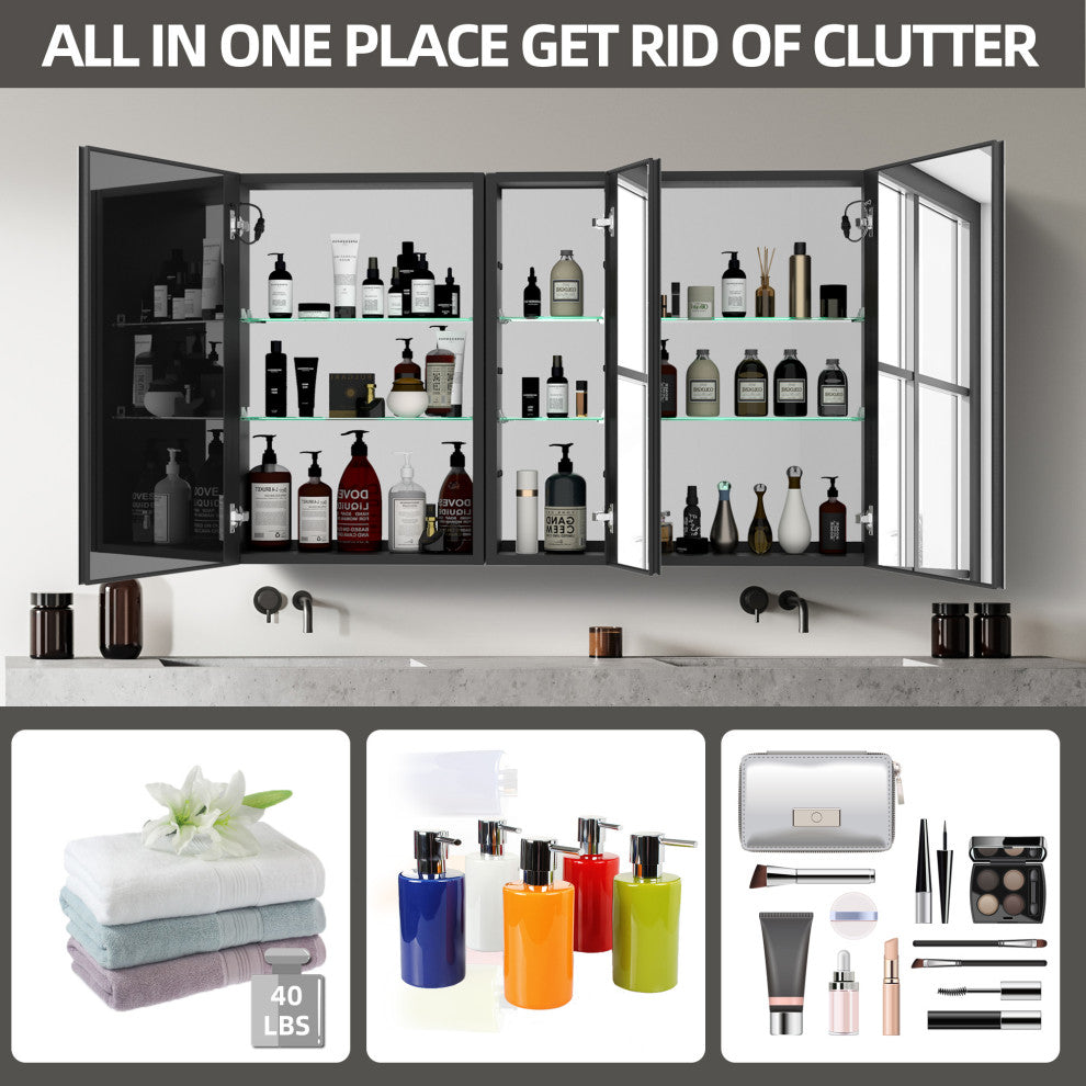 50"x30" Surface Mount Frameless LED Medicine Cabinet With Anti-Fog and Dimmable, Right Door