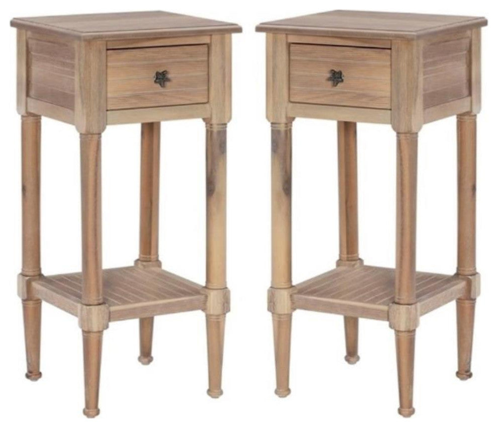 Home Square Wood Accent Starfish Coastal Side Table in Natural - Set of 2