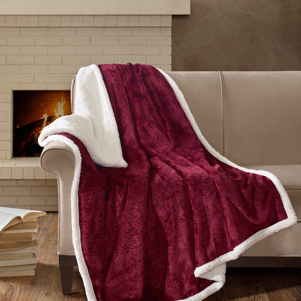 Madison Park Elma Oversized Textured Plush Throw 60x70", Tan