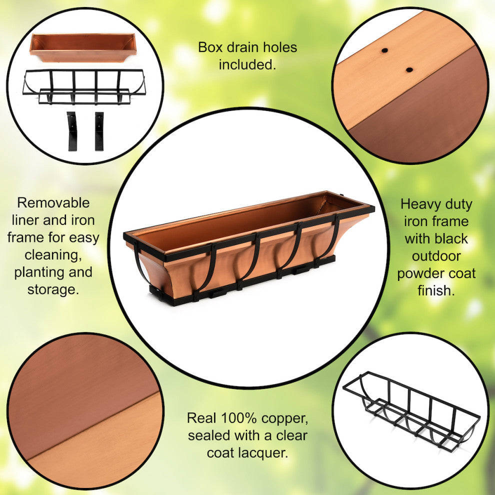 H Potter Copper Window Box Outdoor Decor, 30"