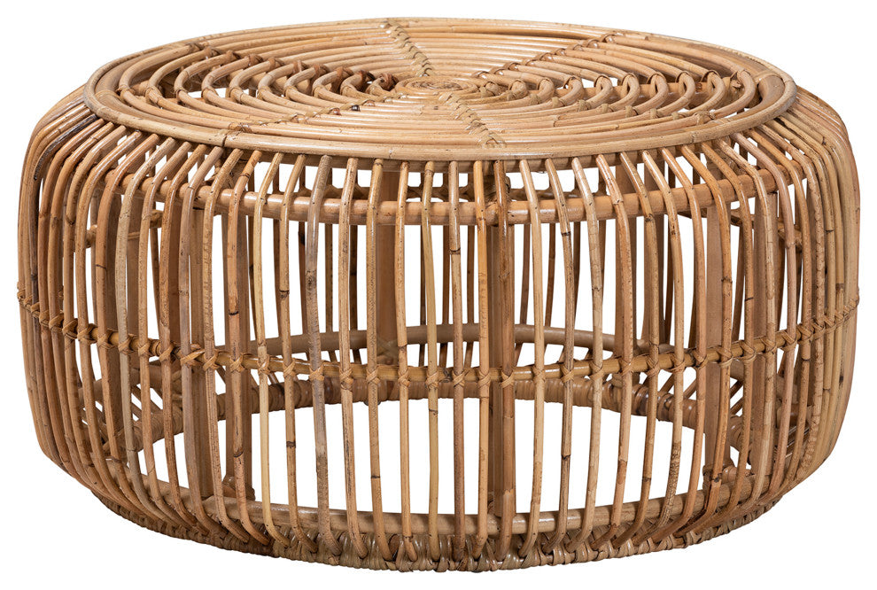 Aliane Modern Bohemian Natural Brown Antique Rattan 4-Piece Living Room Set