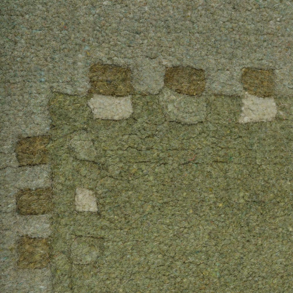 Hand Knotted Tibbati Wool Area Rug Contemporary Green