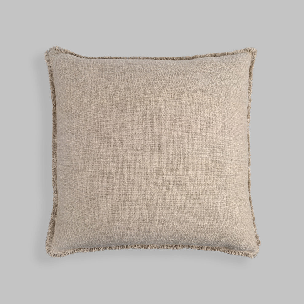 Organic Chic Washed Textured Pillow With Frayed Edges, Taupe