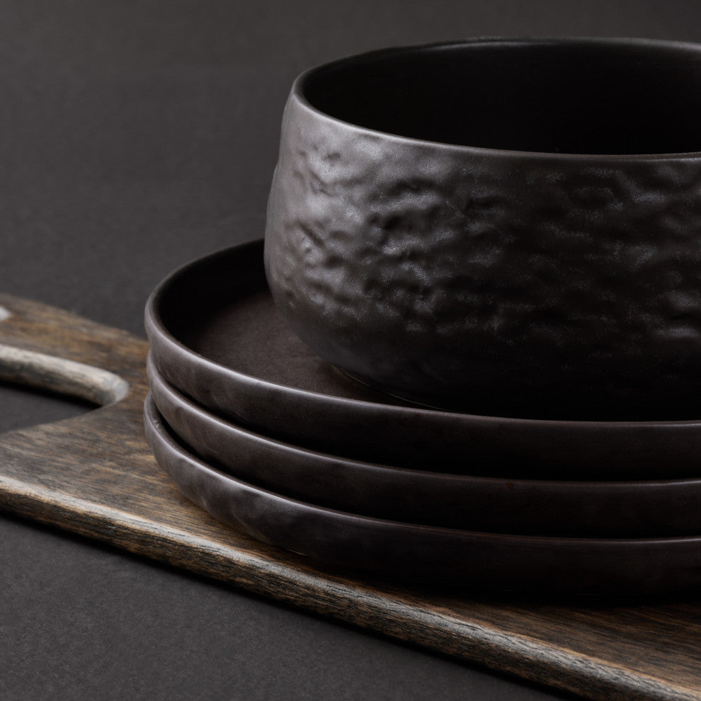 Stone by Mercer Project SHOSAI Stoneware 16 Piece Dinnerware Set, Black