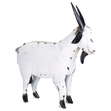 Recycled Metal Garden Farmhouse Goat-Handmade-Rustic, White & Black, Large