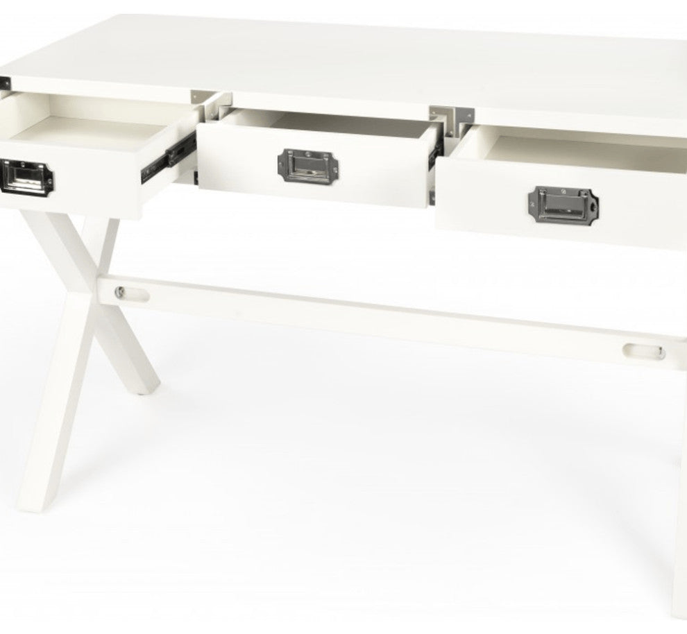 46" White Rubberwood Wood Writing Desk With Three Drawers