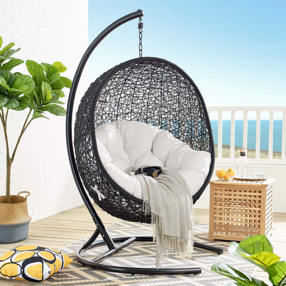 Swing Lounge Chair, Sunbrella, Black White, Modern, Outdoor Patio Balcony Garden