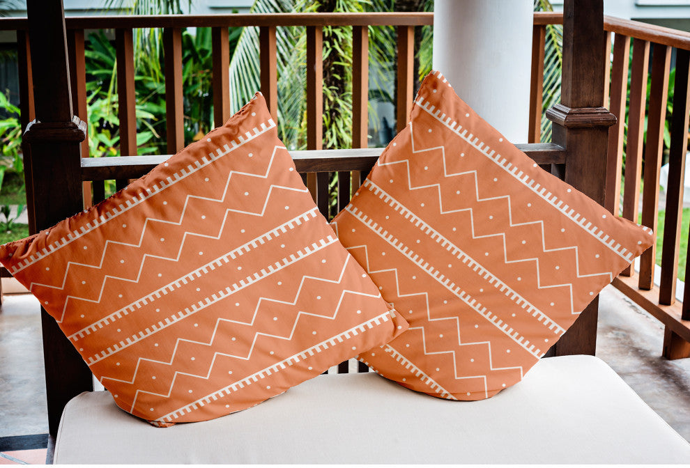 Mudcloth Indoor/Outdoor Throw Pillow, Coral, 18x18"