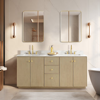 Oza Bath Vanity with Quartz Stone Top, Aged Natural Oak, 72", Double Vanity, No Mirror
